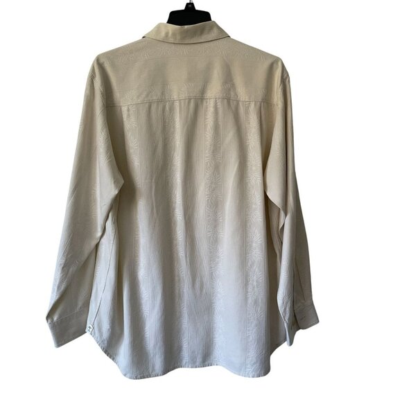 Tommy Bahama Beige Long Sleeve Button-Up Shirt M Silk Blend Textured Palm Leaf - Picture 2 of 9